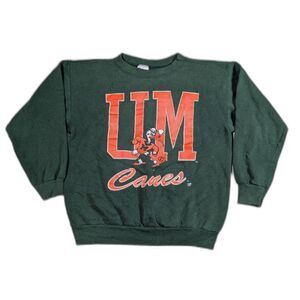 Vintage 90's Tultex Miami Hurricanes Crewneck Green Sweatshirt XL Sweater